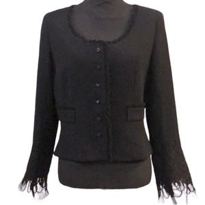 VINTAGE TERI JON BY RICKIE FREEMAN WOOL LACE FRINGED EVENING JACKET BLK SIZE 12